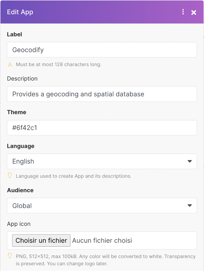 New custom app form