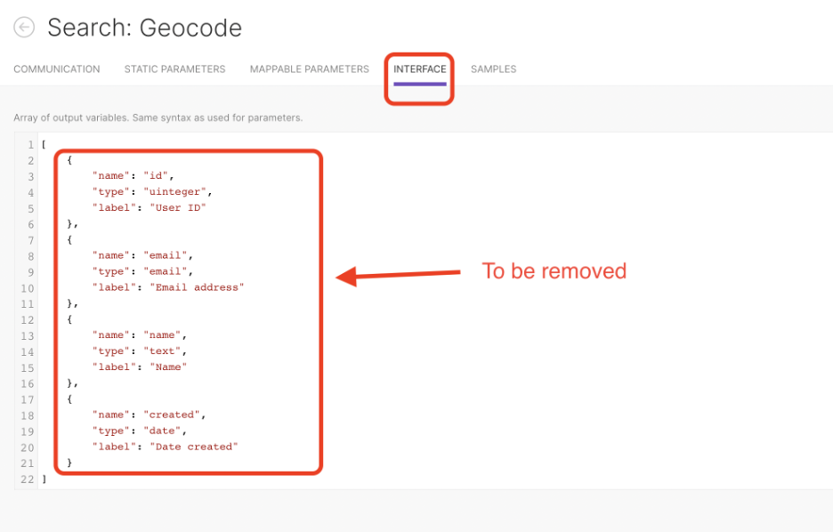 Removing the interface code