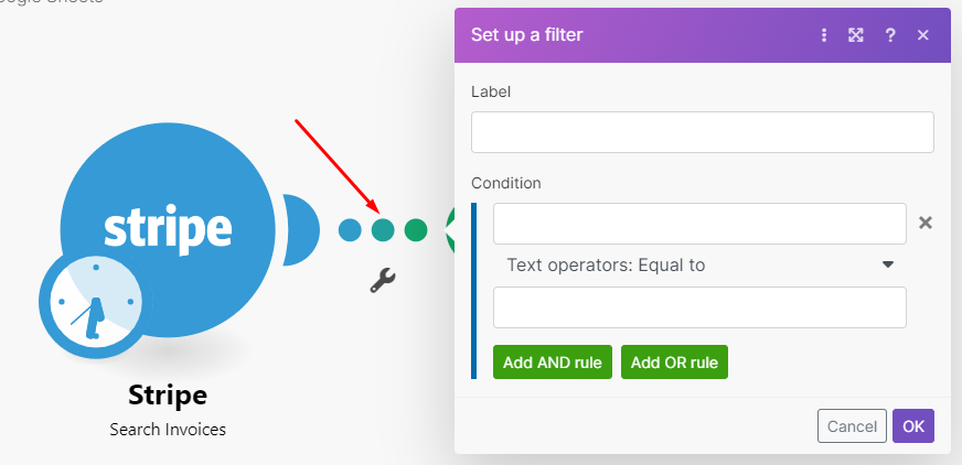 Link between modules for the filter