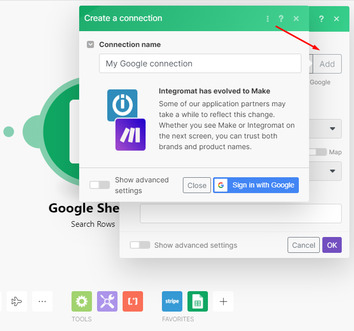 Google Sheets connection