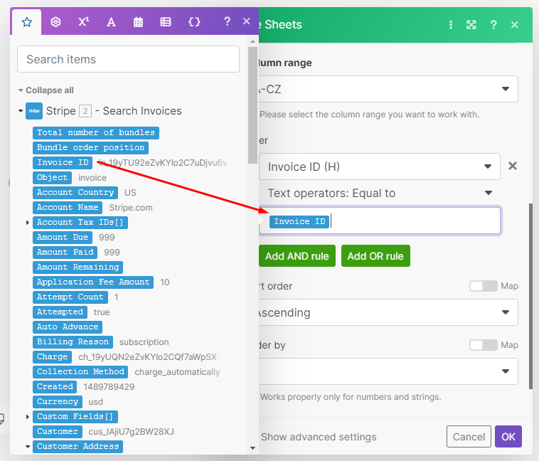 Google Sheets search filter