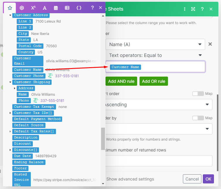 Second Google Sheets module