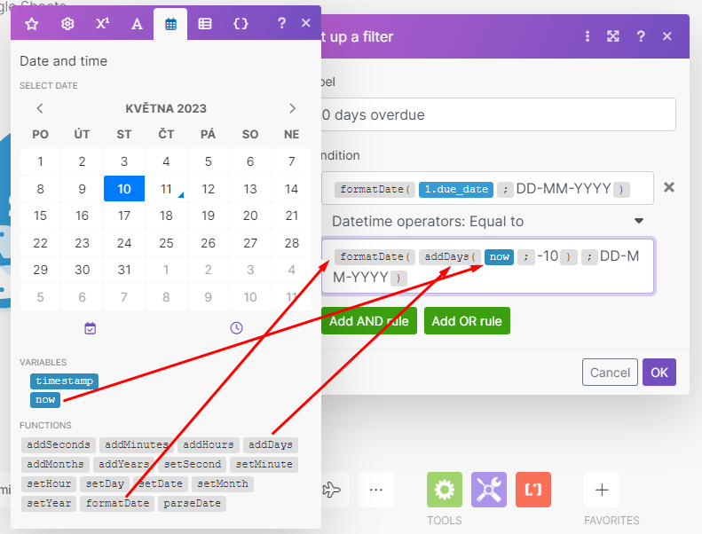 Datetime operator in the filter