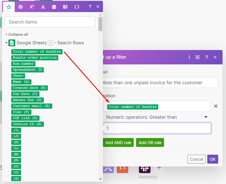 Filter condition for unpaid invoices