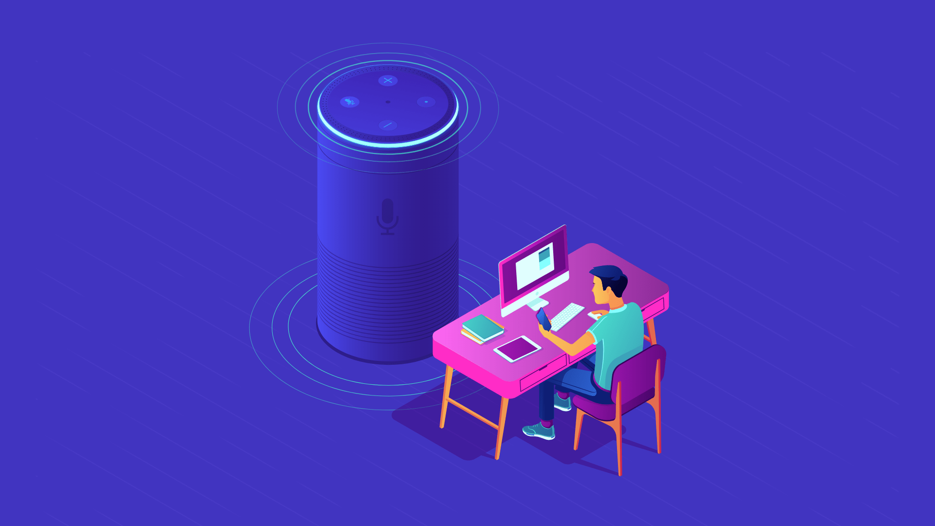 A guy working on PC and setting up Alexa.