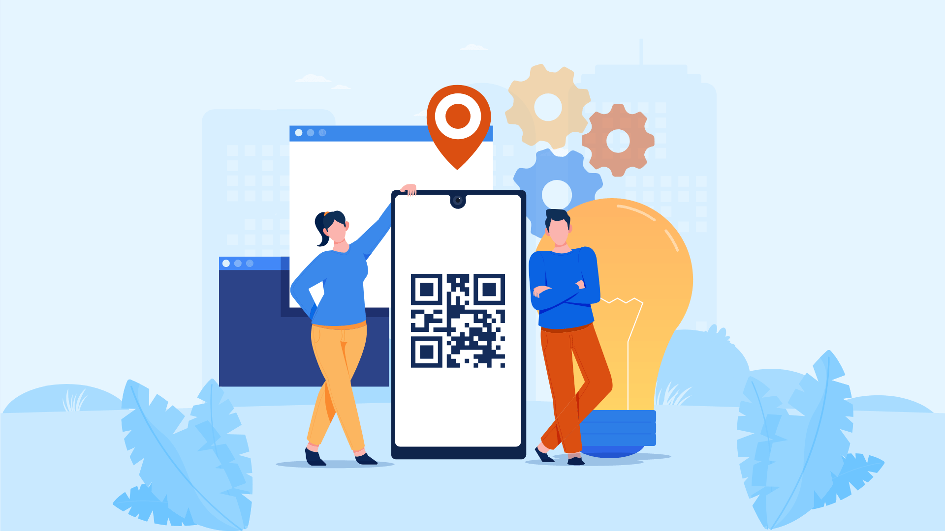 Two people with a phone sharing ideas about barcodes.