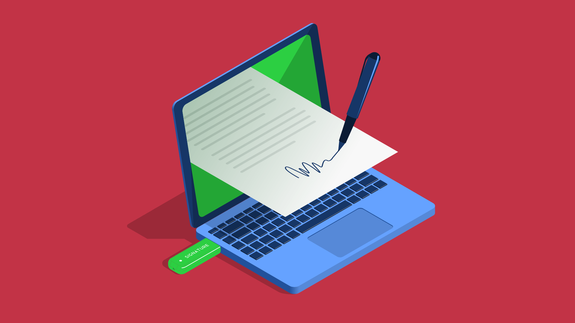 A laptop with e-signature.