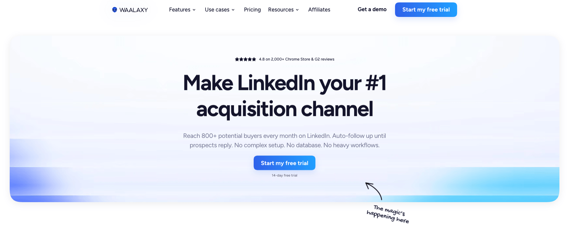 Waalaxy- Homepage screenshot