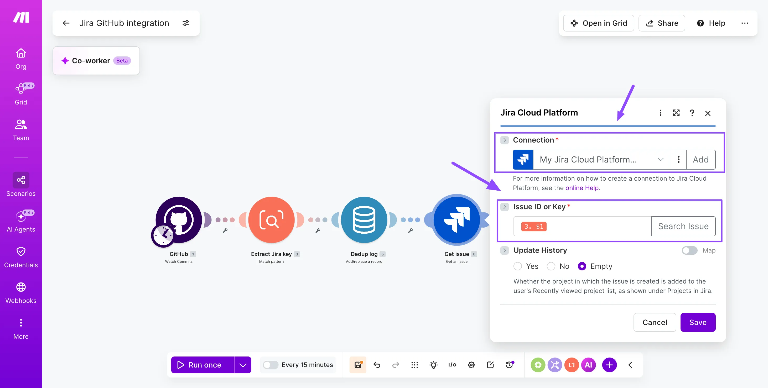 Looking up the Jira issue in Make