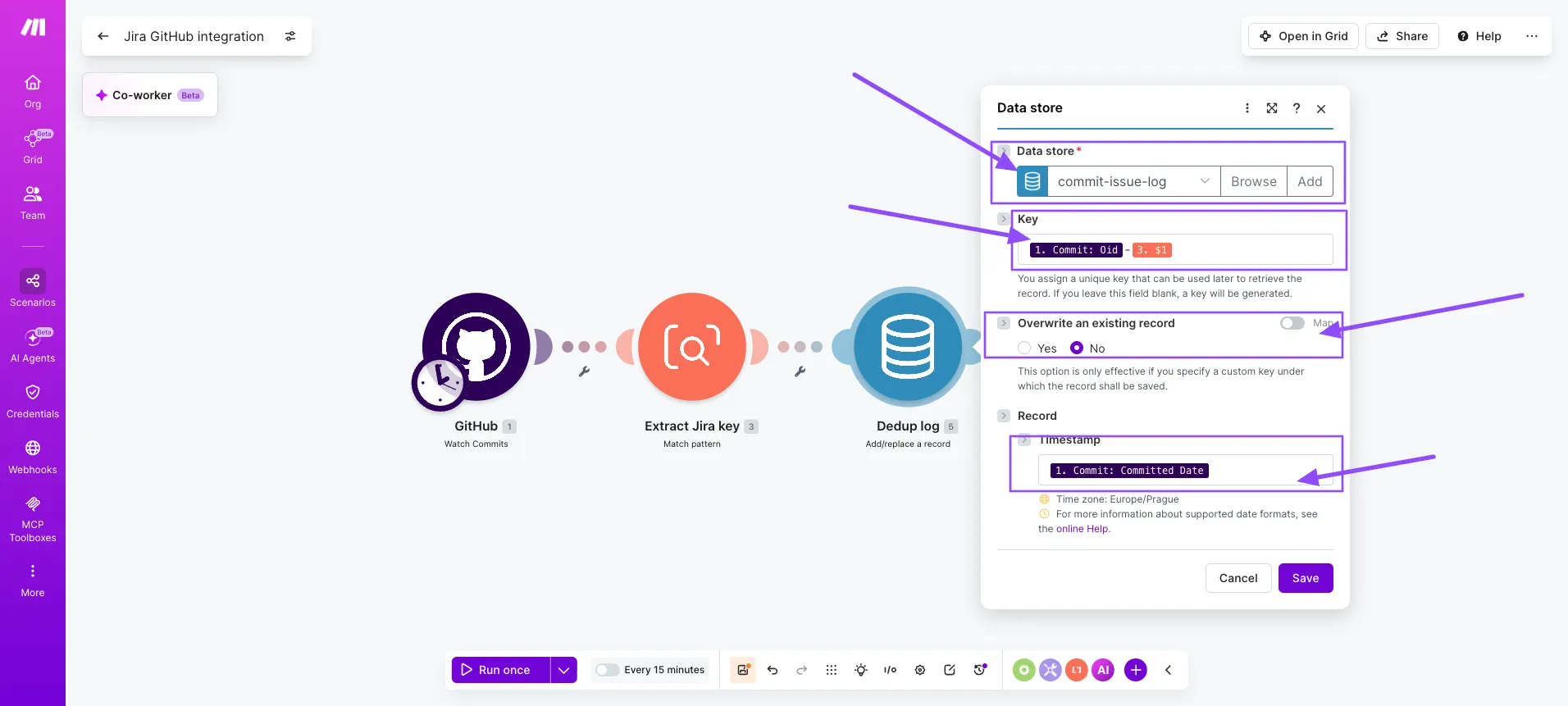 Data store deduplicating GitHub commits