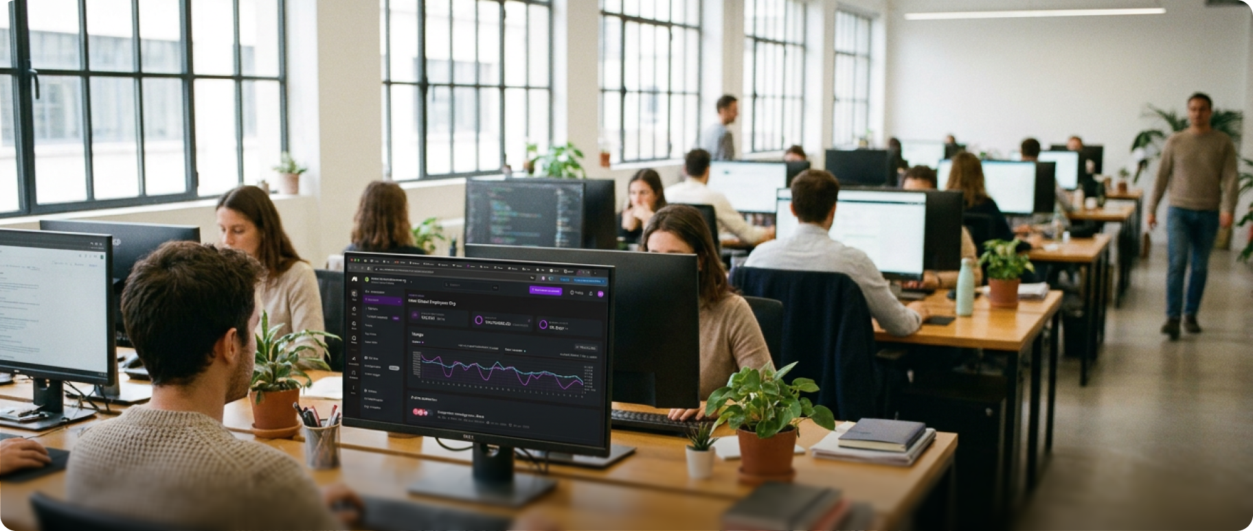 Team working at desks in an open office