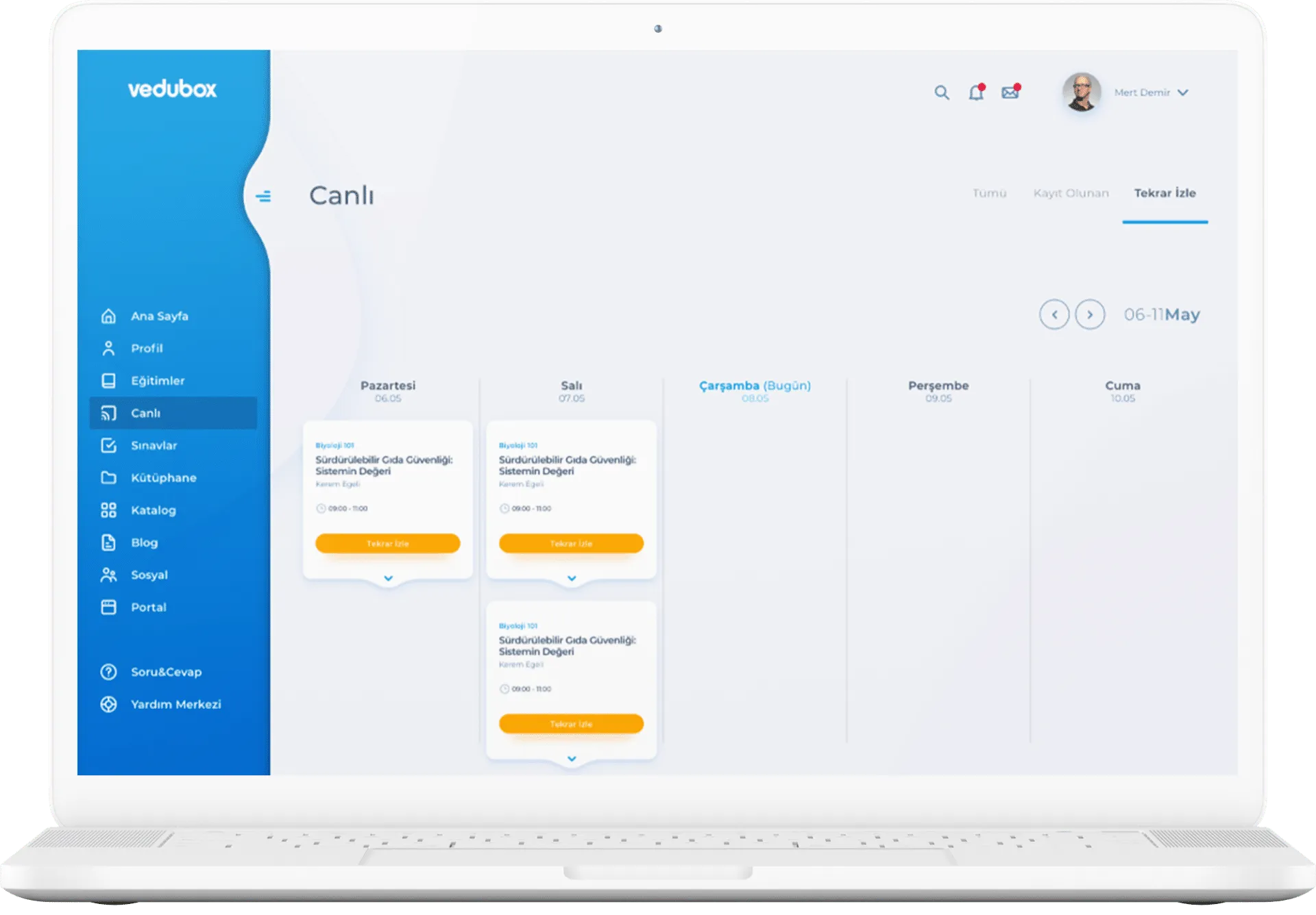 Vedubox Canlı Eğitim modülü ekranı