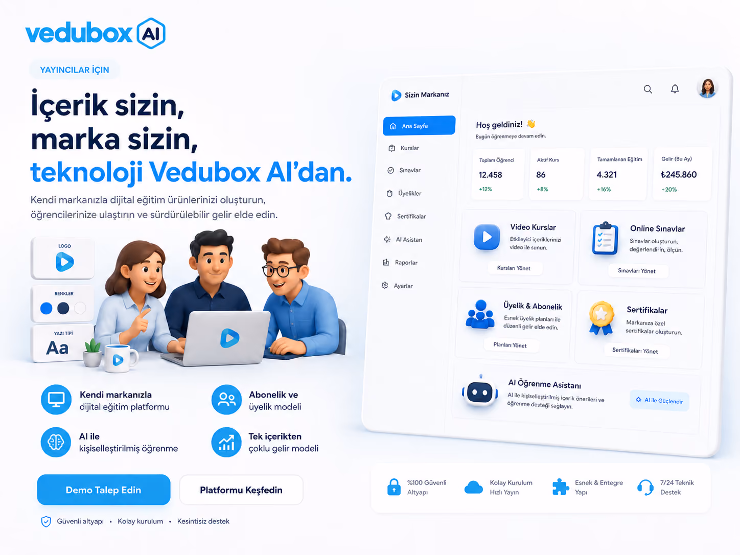 Vedubox AI ile kurulmuş yayıncı eğitim platformu ekranı