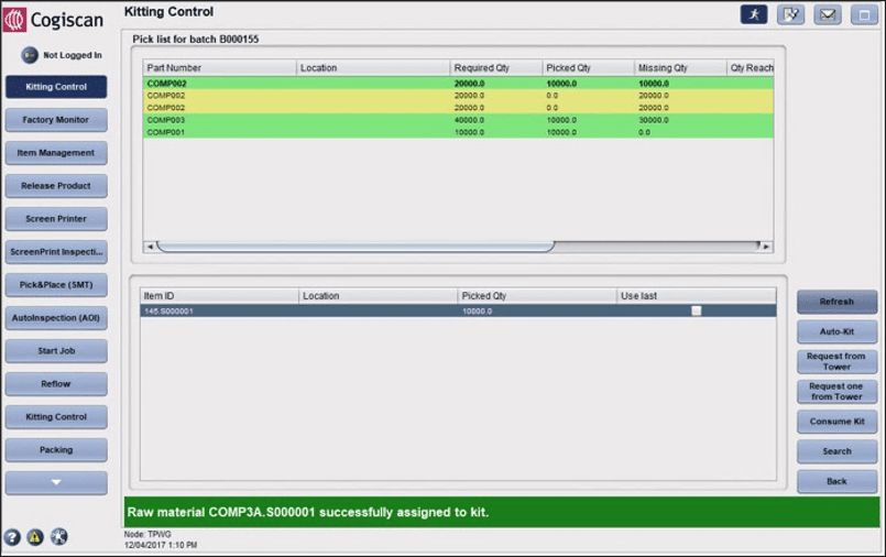 kitting control cogiscan screenshot for kitting module