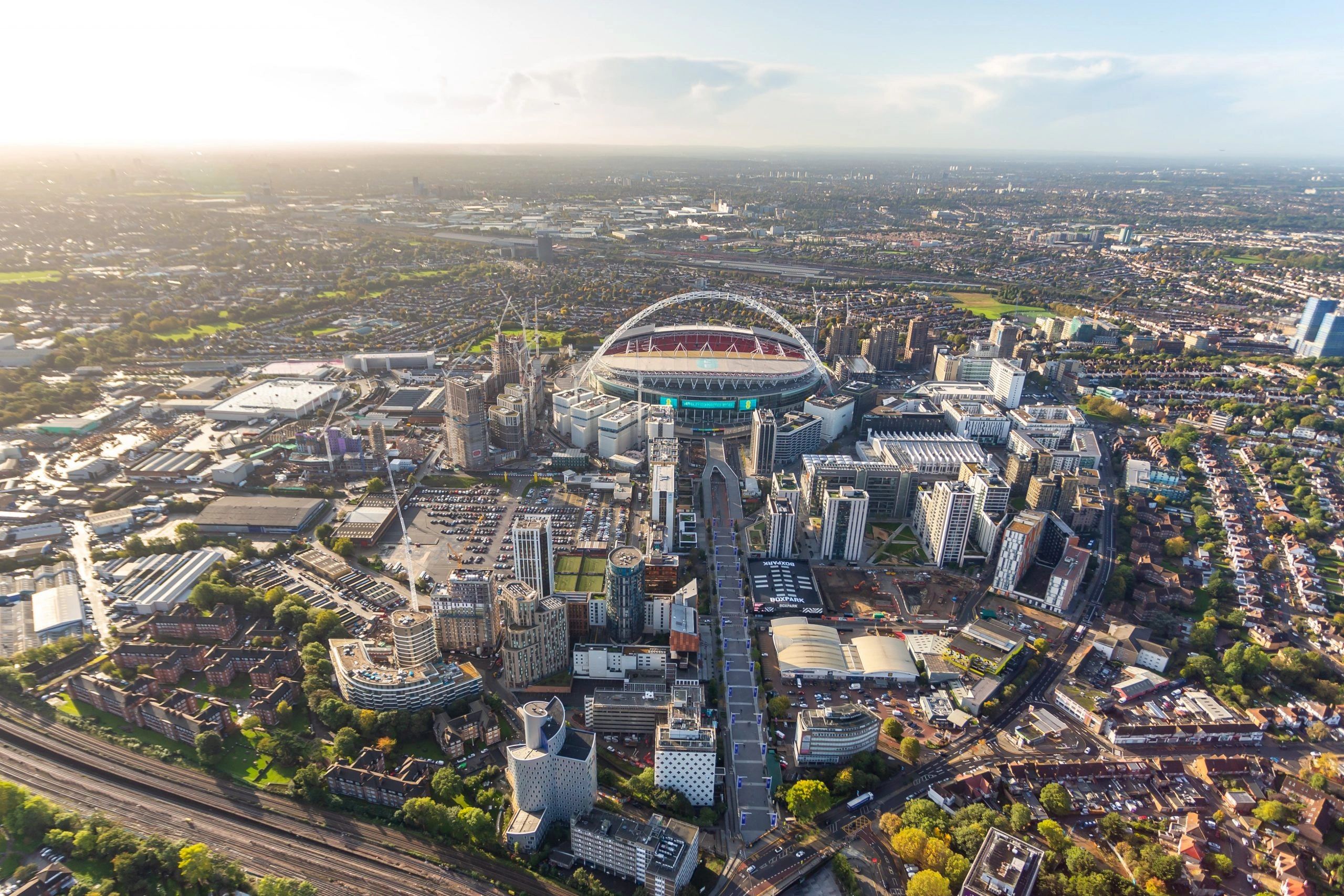 Aerial view of Brent with the Wembley Stadium arch