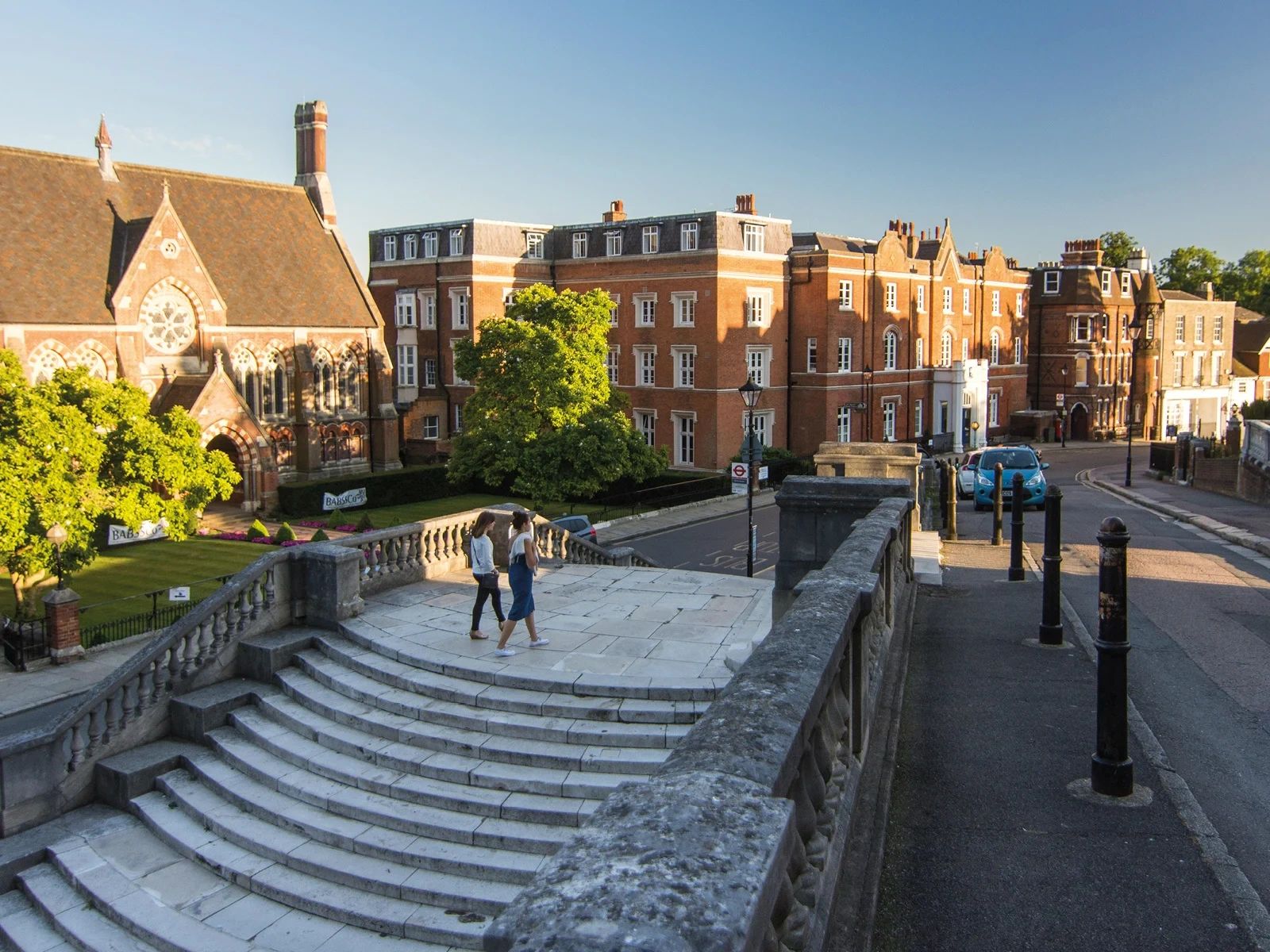 Historic buildings and steps in Harrow on the Hill