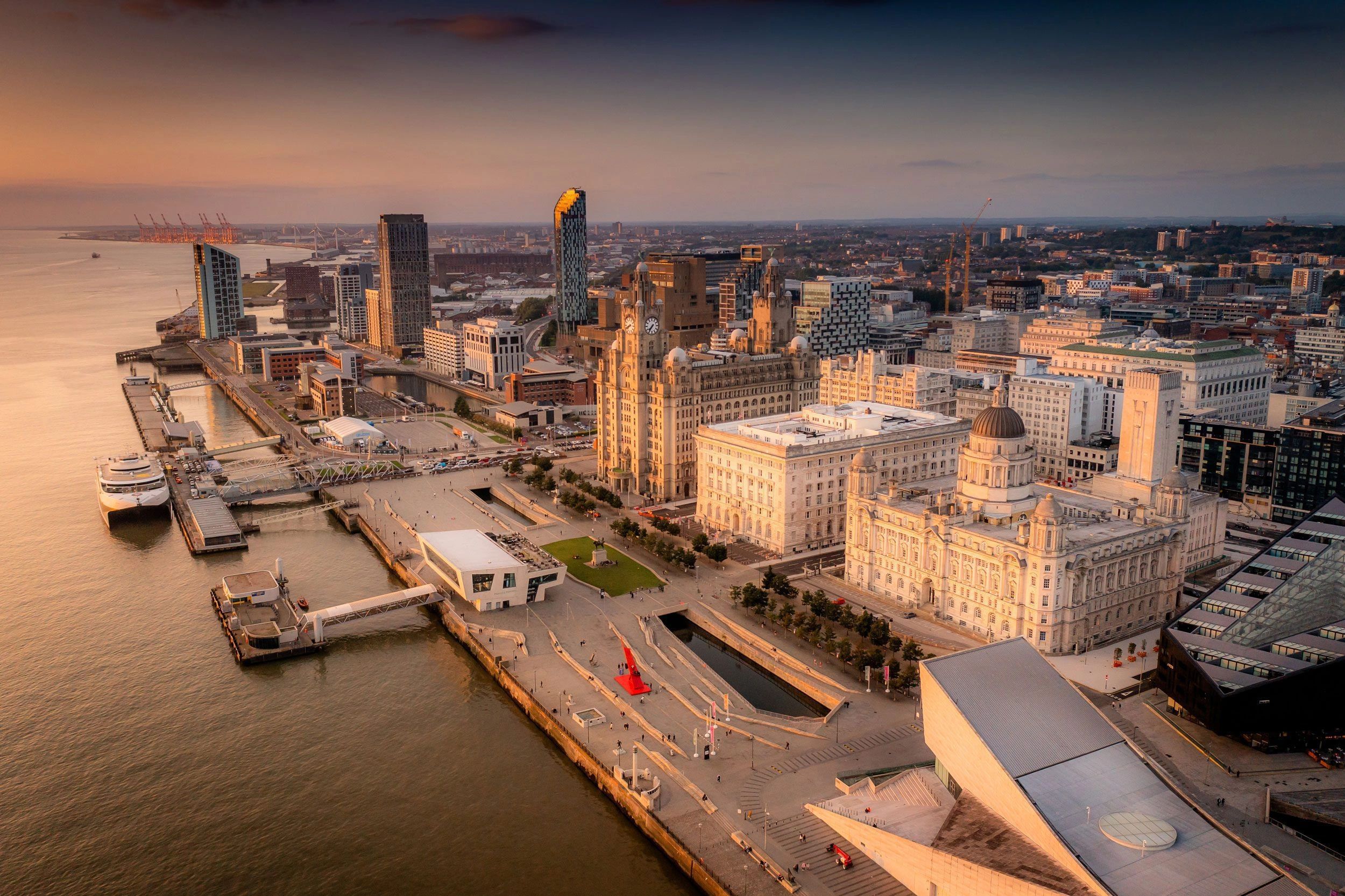 Liverpool waterfront and city centre from the air