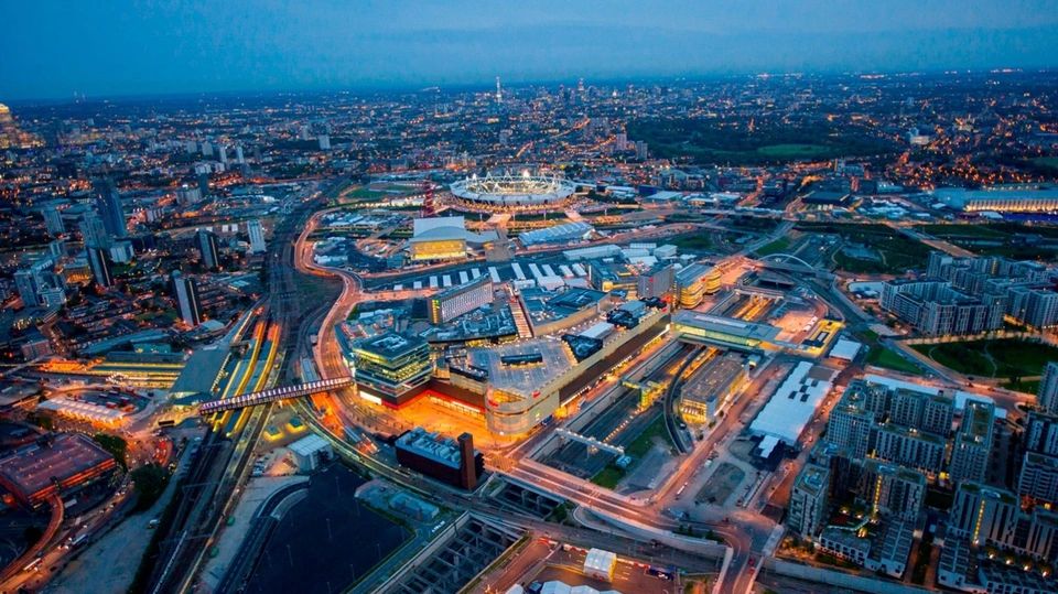 Aerial view of Newham at dusk