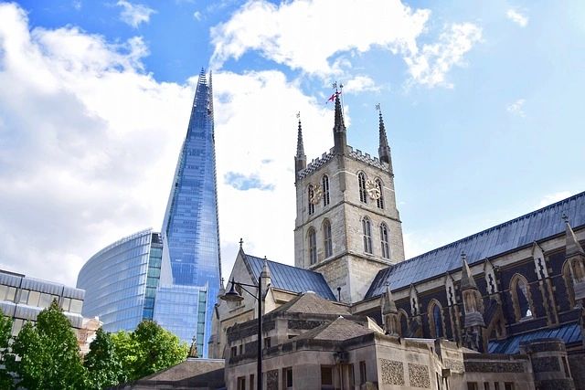 Southwark Cathedral with The Shard behind