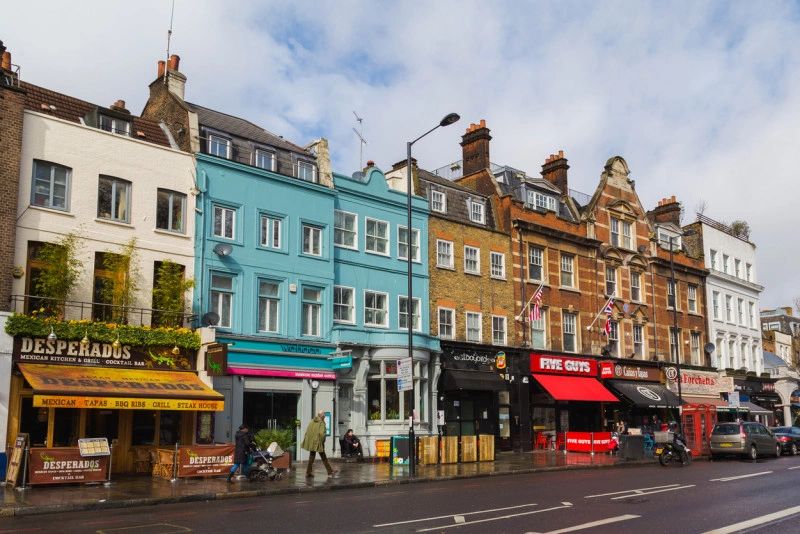 Colourful shopfronts on an Islington high street
