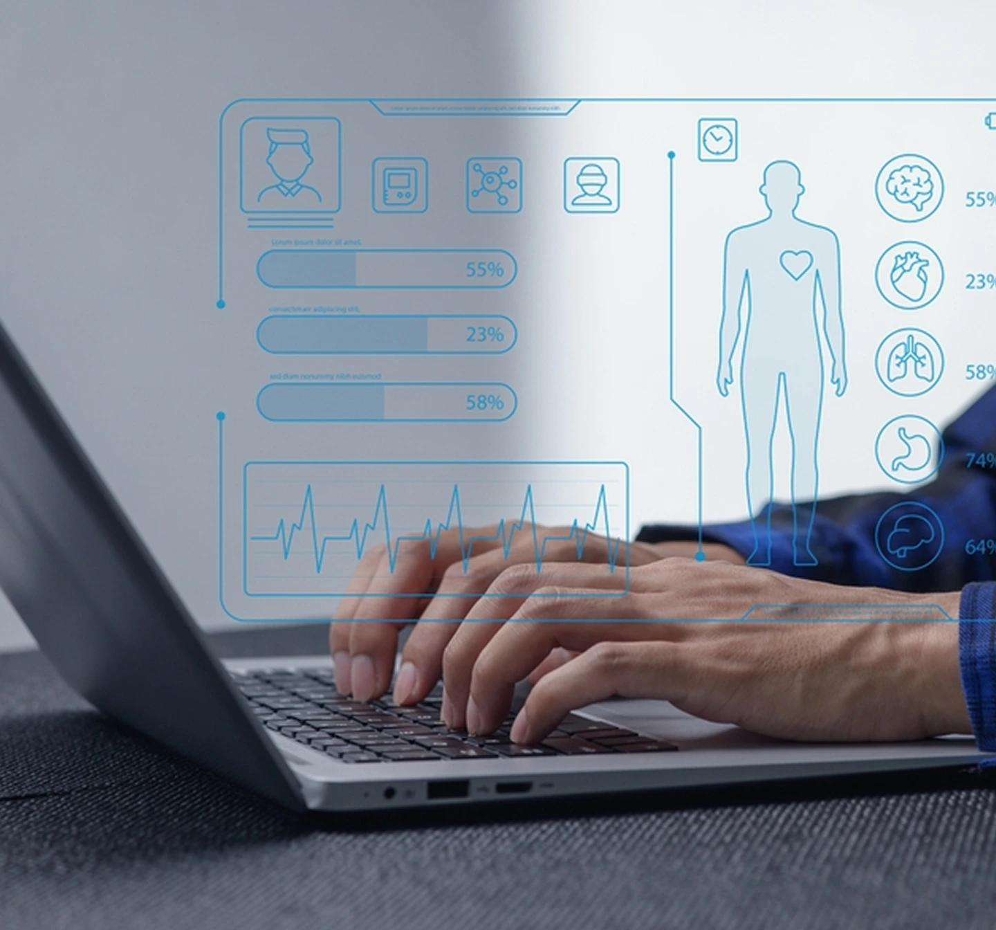 Person researching evidence-based nutrition and dietetics on a laptop