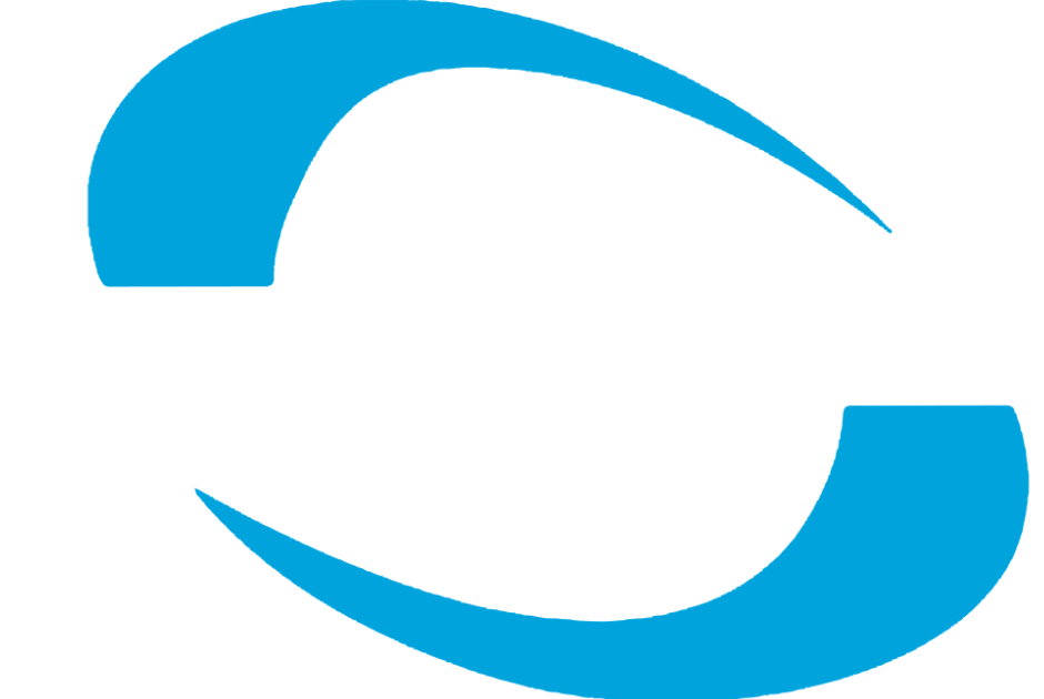 Corporate Cleaning & Facility Services company logo with a stylized blue curved shape around the text on a black background.