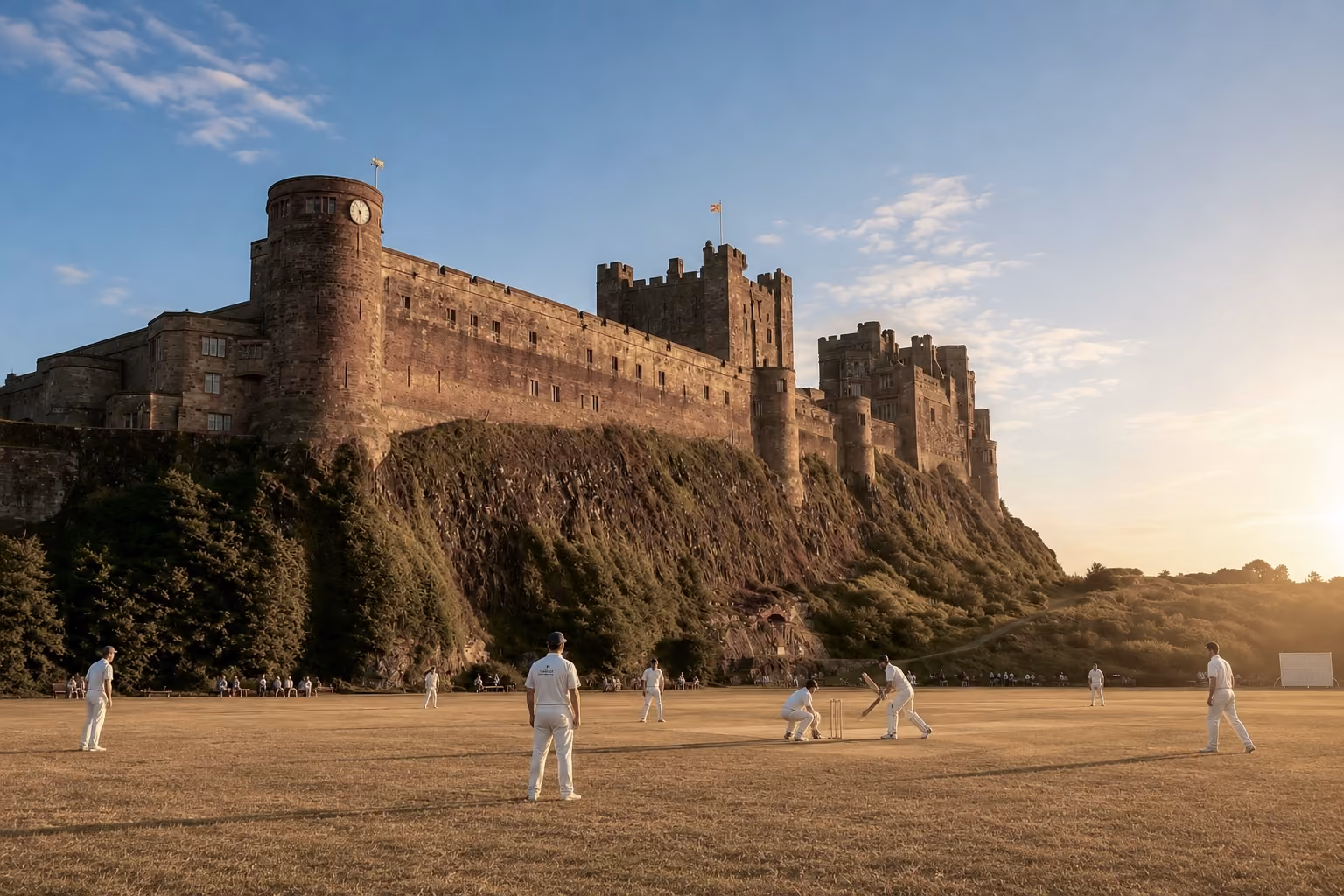 Cricket below Bamburgh Castle
