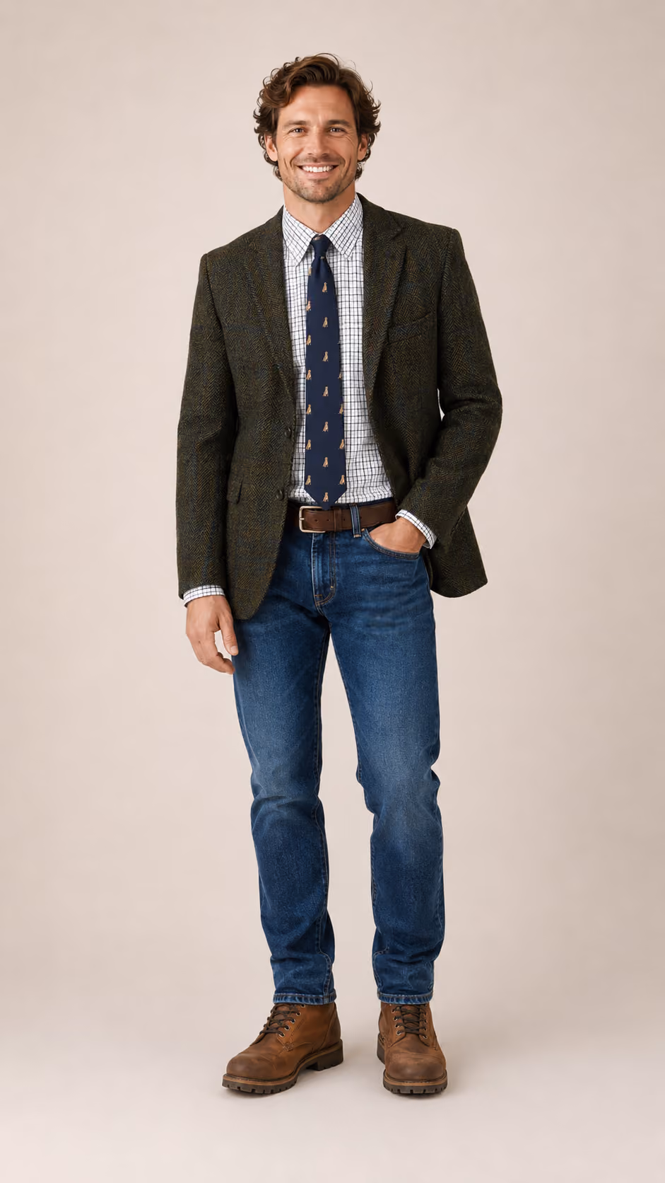 Tailored Fit Glencoe Green Herringbone Harris Tweed Jacket