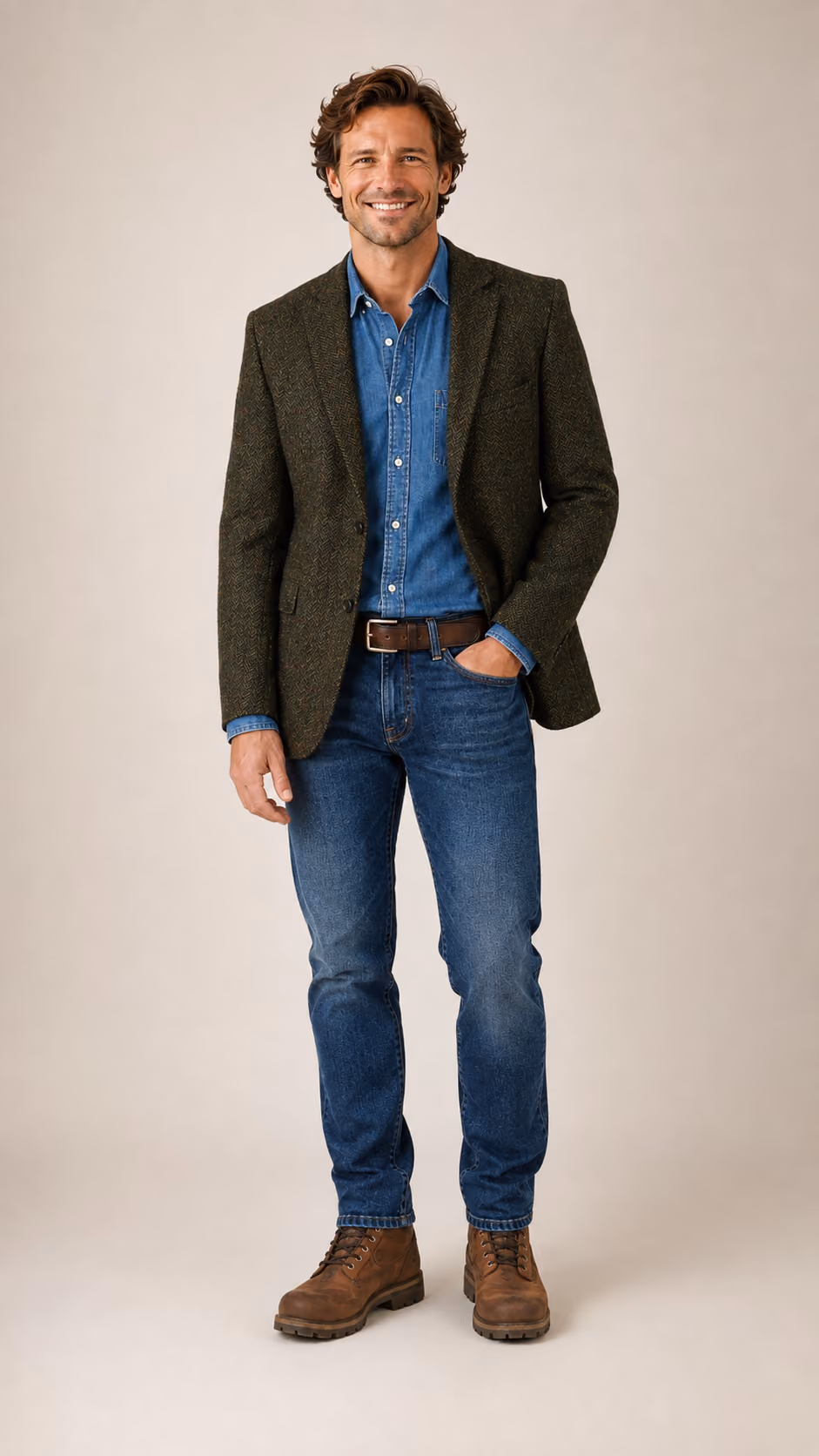 Tailored Fit Glencoe Green Herringbone Harris Tweed Jacket