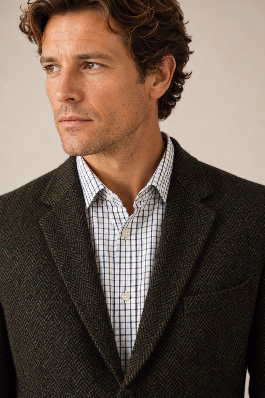 Tailored Fit Glencoe Green Herringbone Harris Tweed Jacket