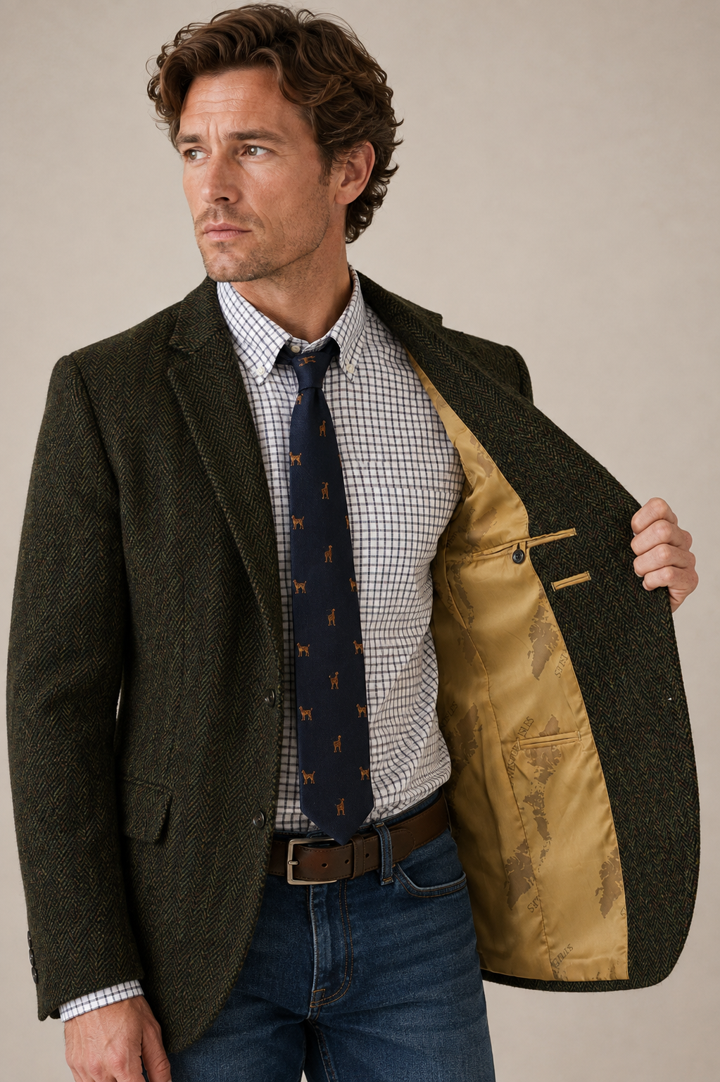 Tailored Fit Glencoe Green Herringbone Harris Tweed Jacket