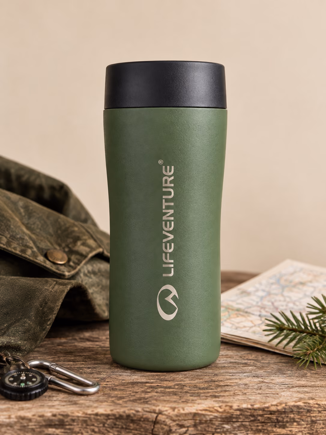 Lifeventure One-Touch Thermal Mug - Khaki