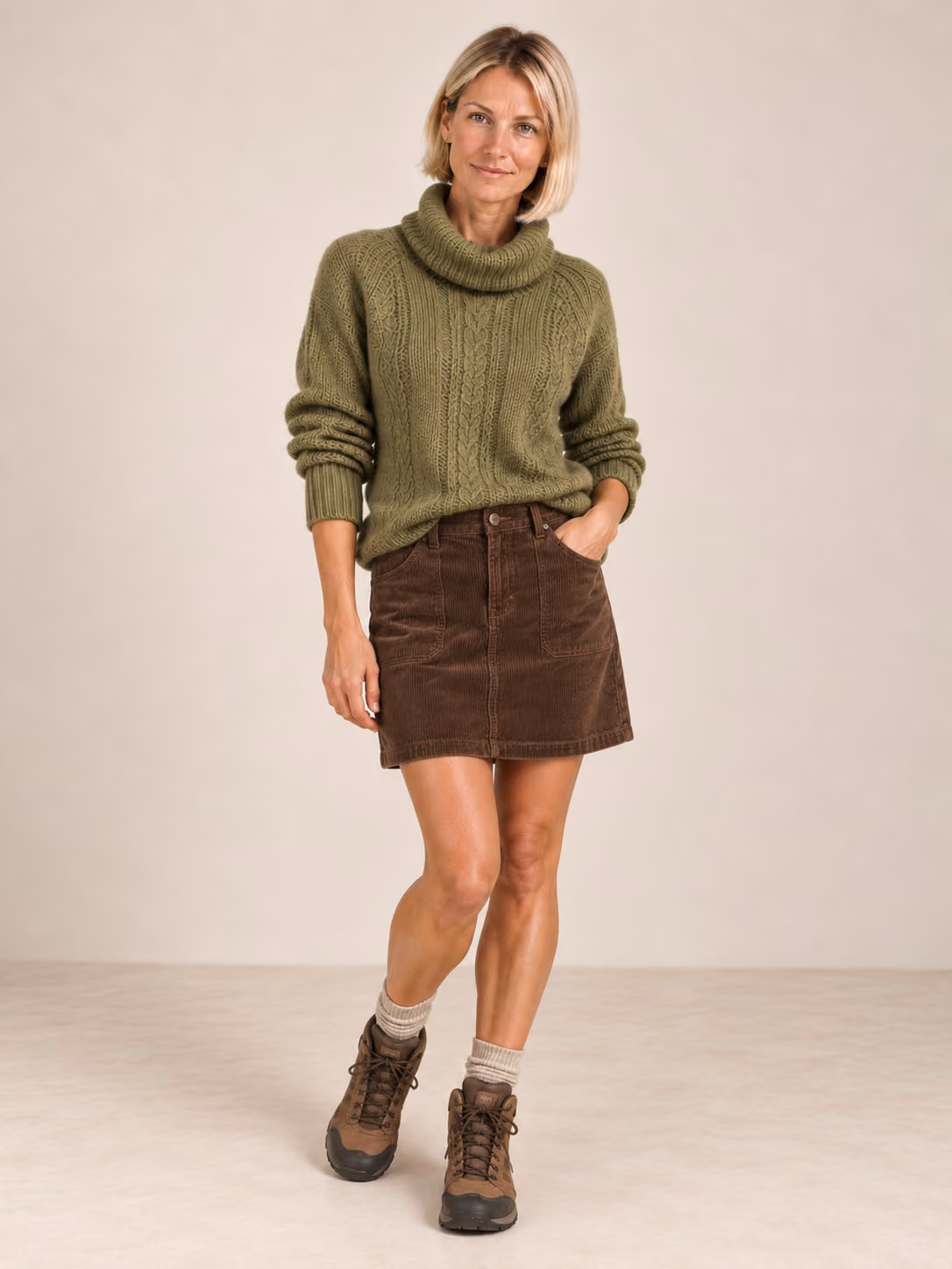 Pointelle Roll Neck Jumper with Wool - Sage