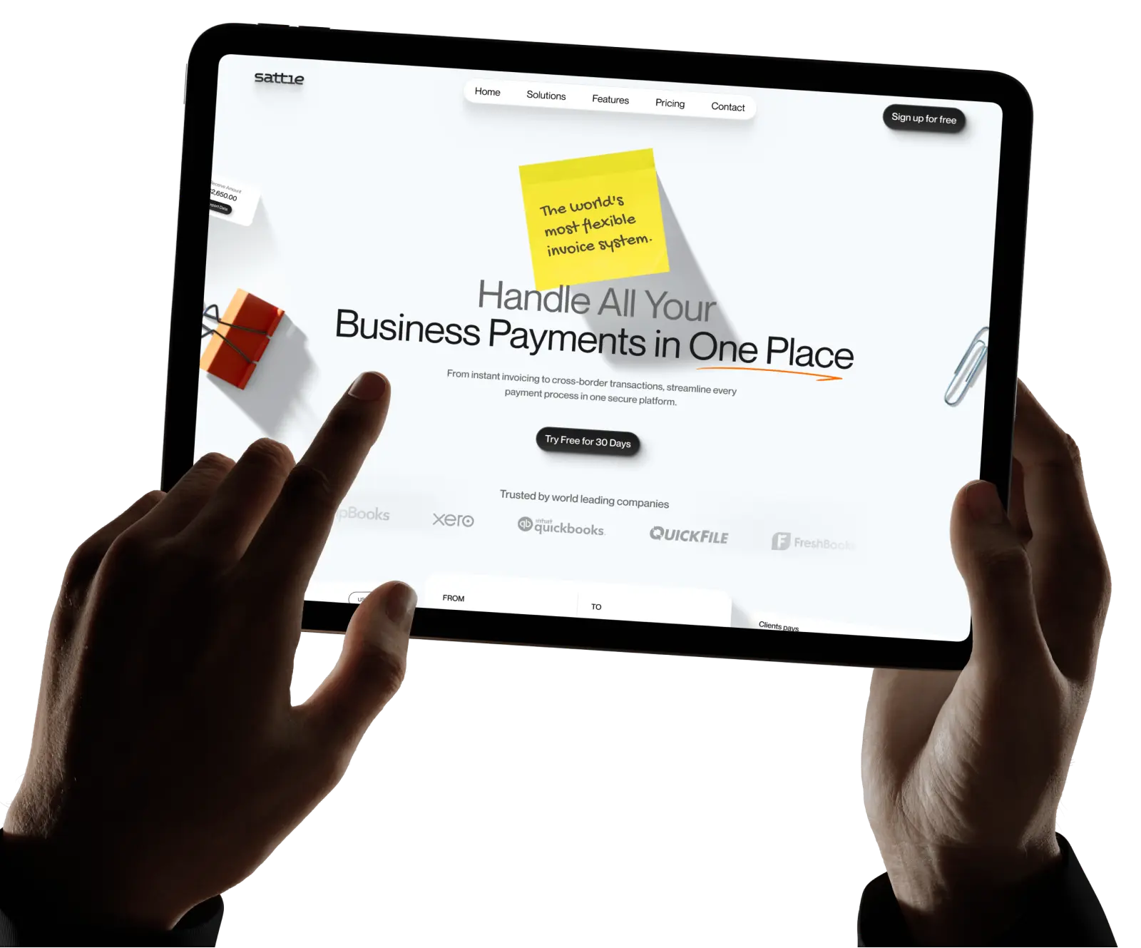 Hands holding tablet interacting with Webflow payment integration site