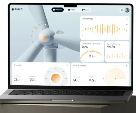 Laptop displaying wind turbine energy analytics dashboard