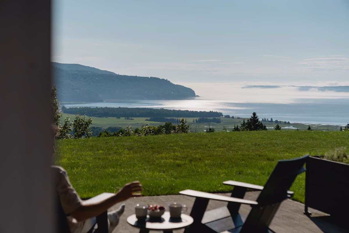 Vue sur le fleuve Saint-Laurent depuis le condo 102, Aurea Charlevoix
