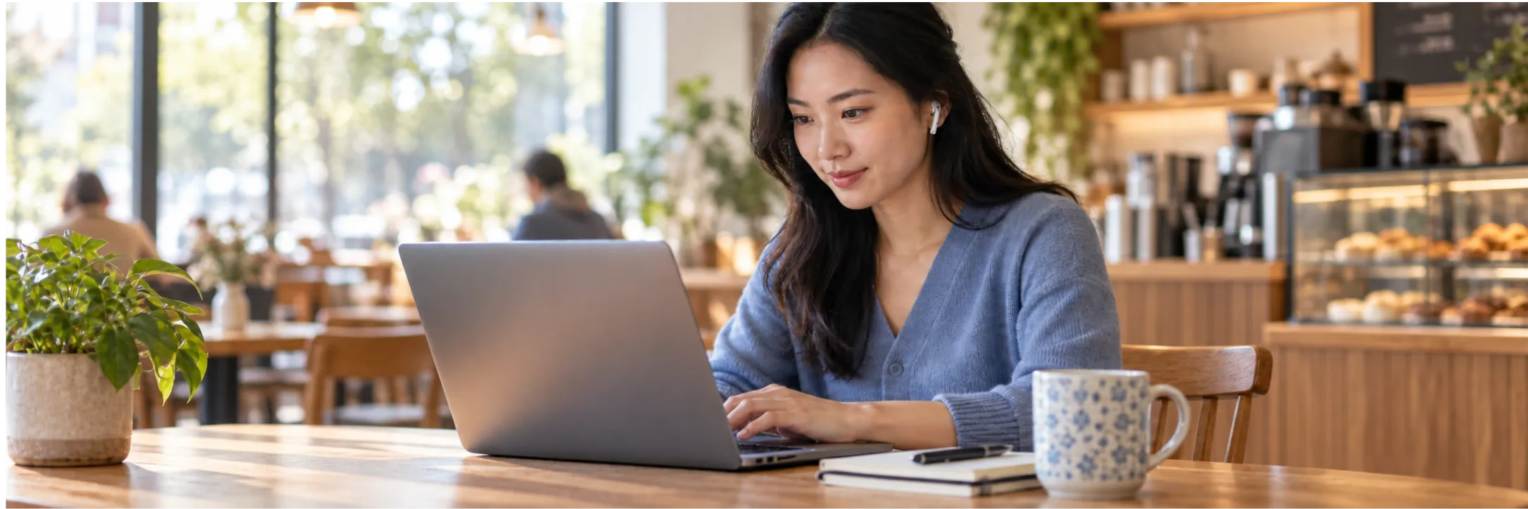 Trainee sharing her laptop screen privately during an online training session
