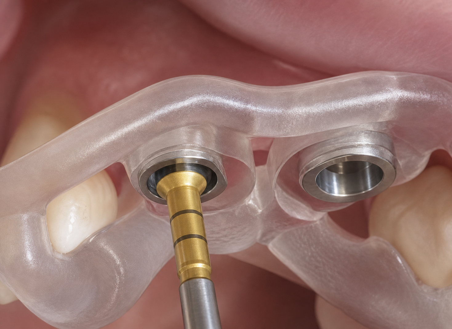 Illustrative guided placement through a Smop surgical guide sleeve