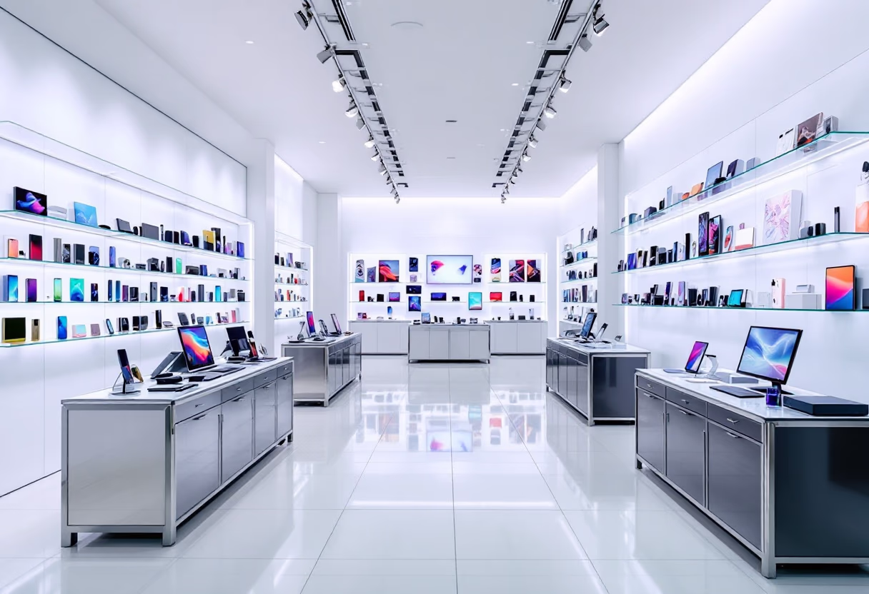 [background image] retail setting (for a tech gadgets store)