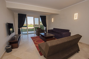 Luxury living room with patio door and garden view