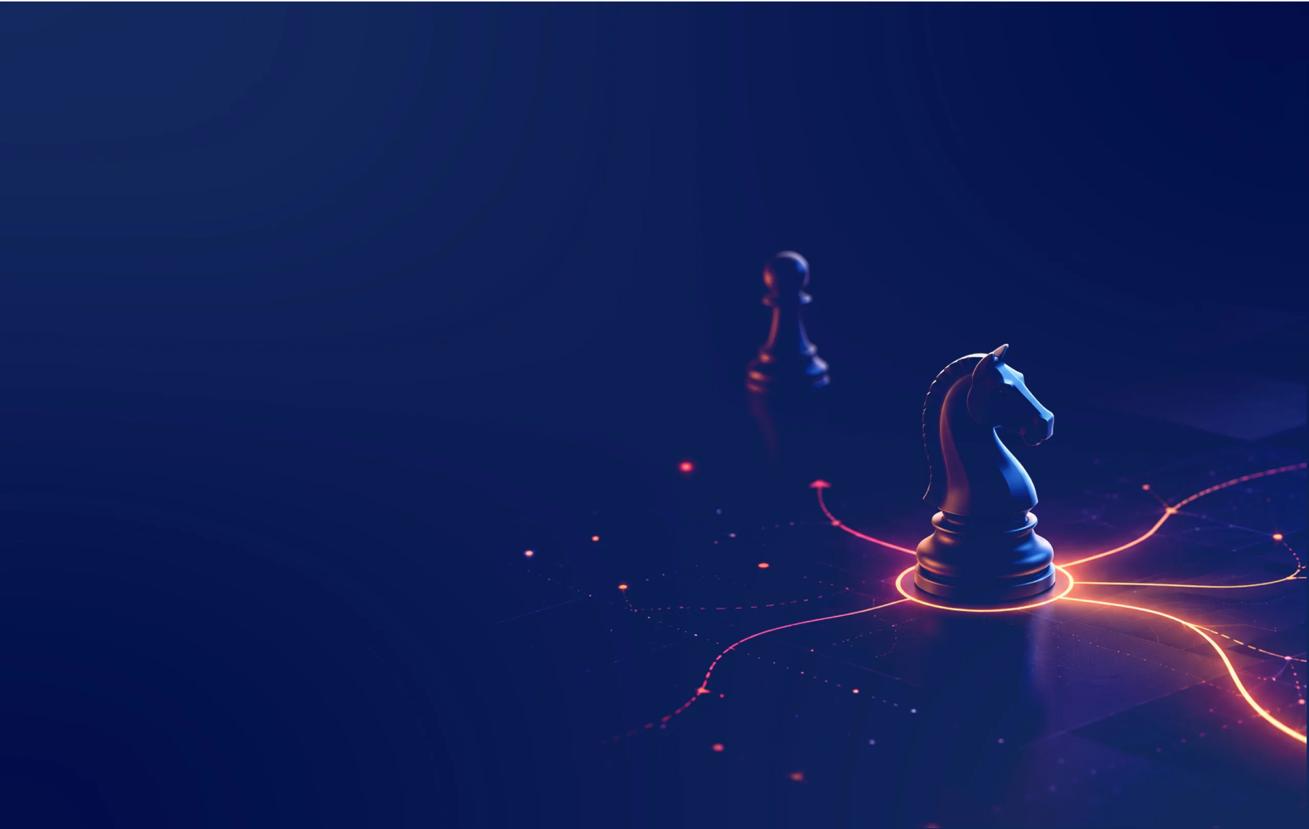 Chess knight on a glowing circuit board, symbolizing strategic AI-Managed investing