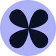 Four black teardrop shapes arranged in a circular pattern on a purple background.