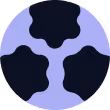Abstract circular shape with four connected dark, rounded blobs on a light purple background.