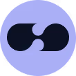 Abstract design of two black linked chain links forming a continuous shape on a purple circle background.