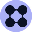 Abstract symmetrical black shape with four rounded lobes connected on a periwinkle background.