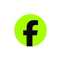 Black Facebook icon inside a bright green circle on a white background.