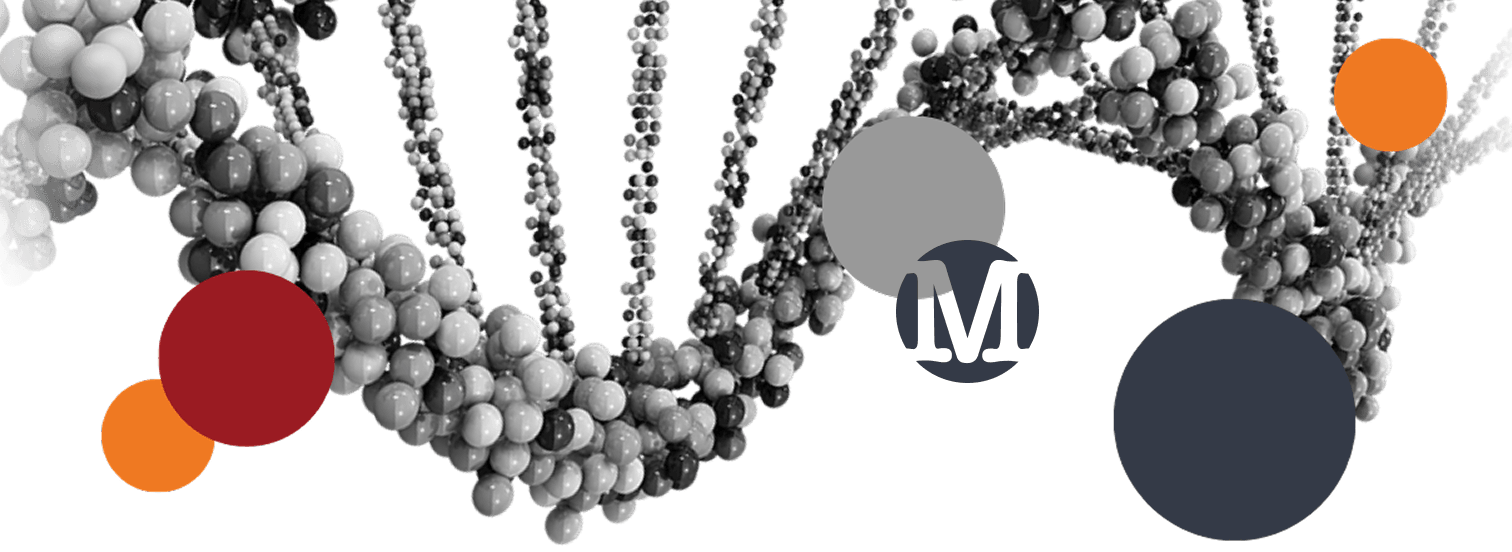 Collage of circles and a DNA 3D model