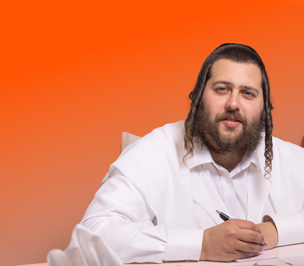 Man with beard and side curls in white shirt writing with pen at desk with tissue box and mouse.