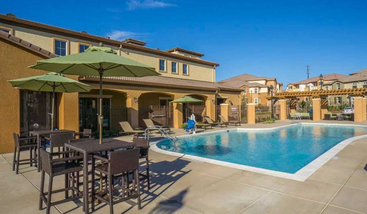Pool with patio furniture