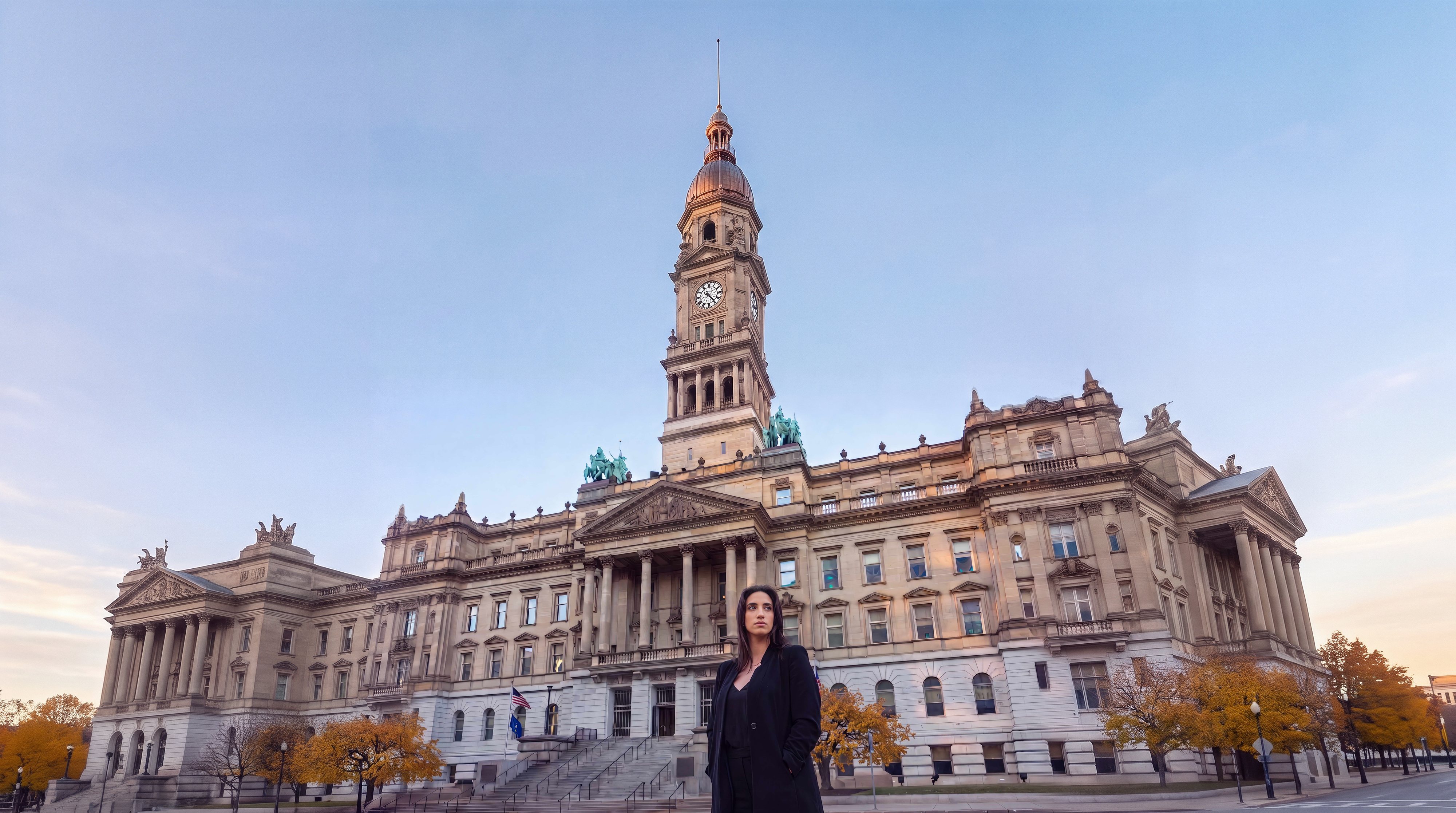 Attorney Lauren Sitto Azzo standing outside the Wayne County Building in Detroit